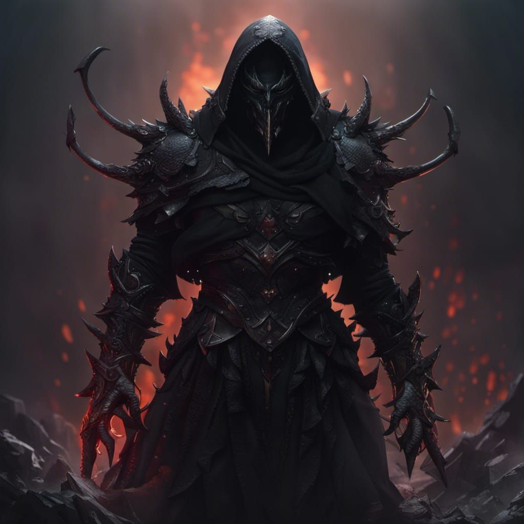 Demon Killer Worrier No Face Black Armor With Teared Clothes Black