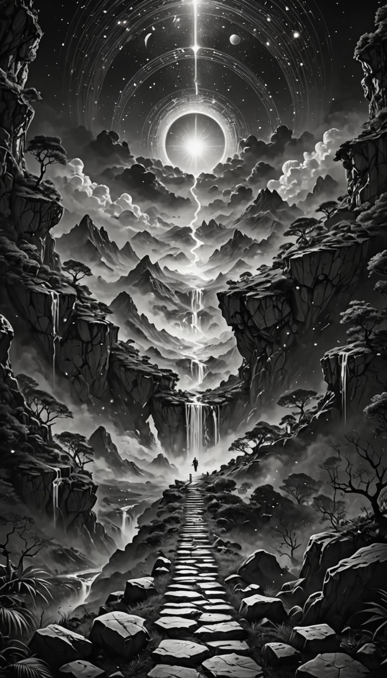 black and white. spiritual path, ascension to other realms