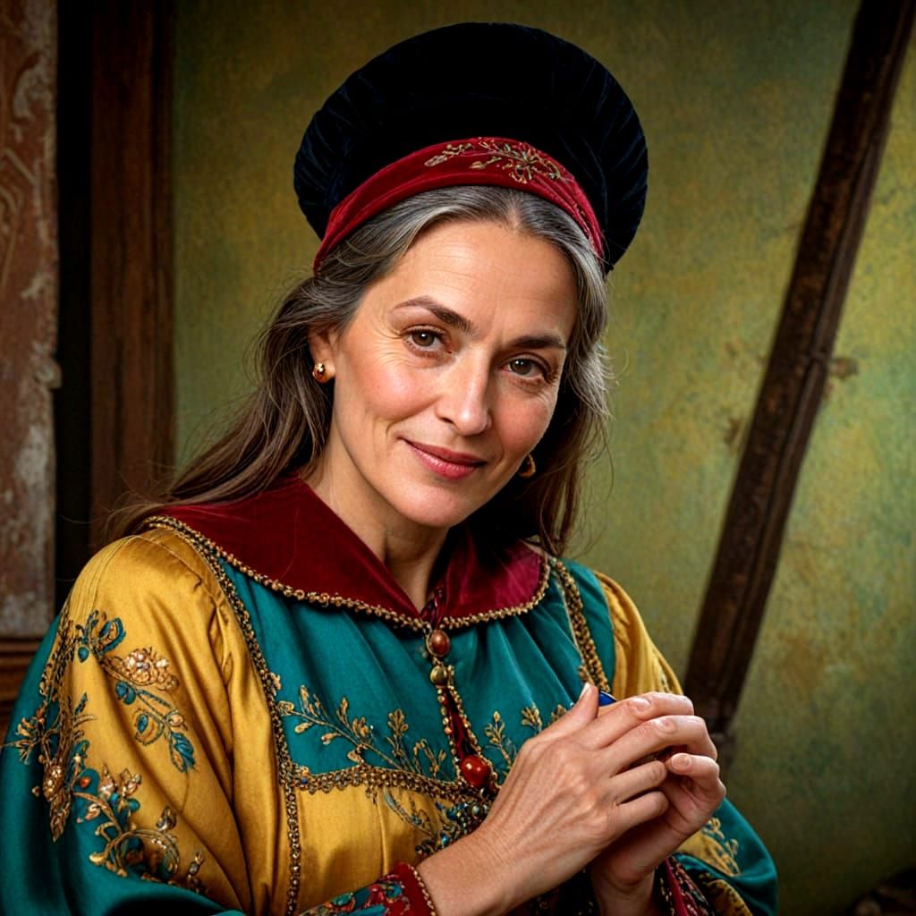 Elegant Woman with Vibrant Expression in Triadic Color Palet...