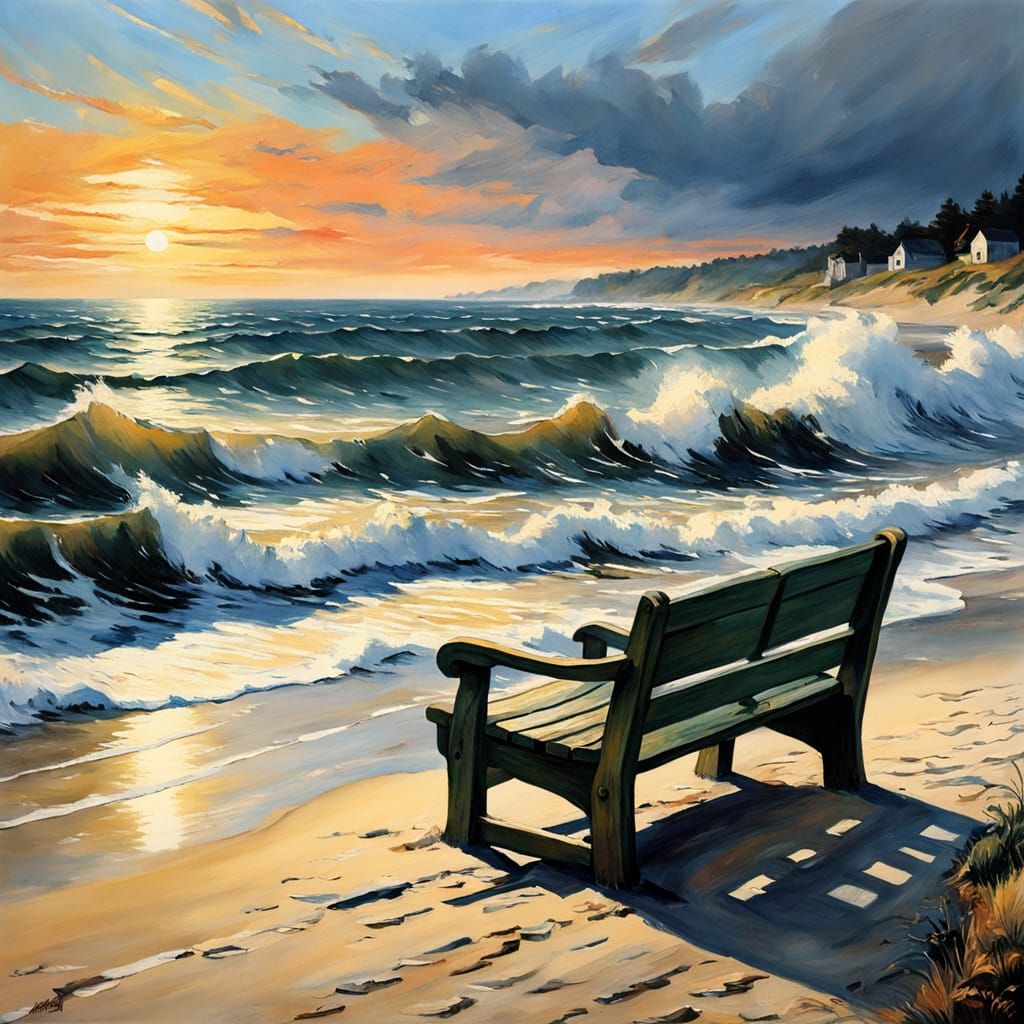 Impressionist Masterpiece: Windswept Cape Cod Beach at Sunse...