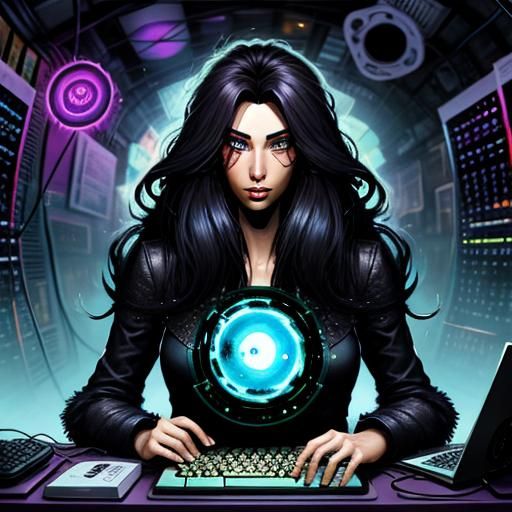 Surreal Hairy Computer in Underground Comix Style