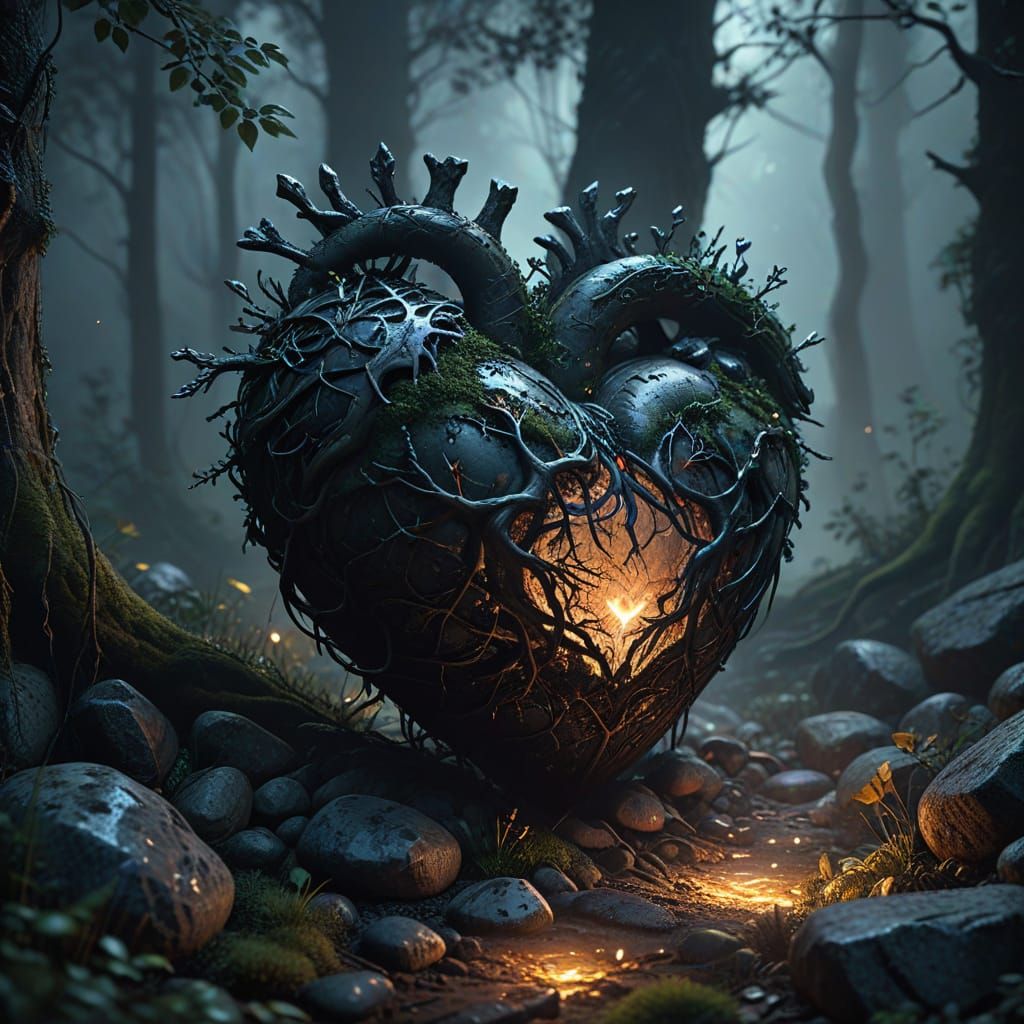 Dark Fantasy Heart in Mystical Forest