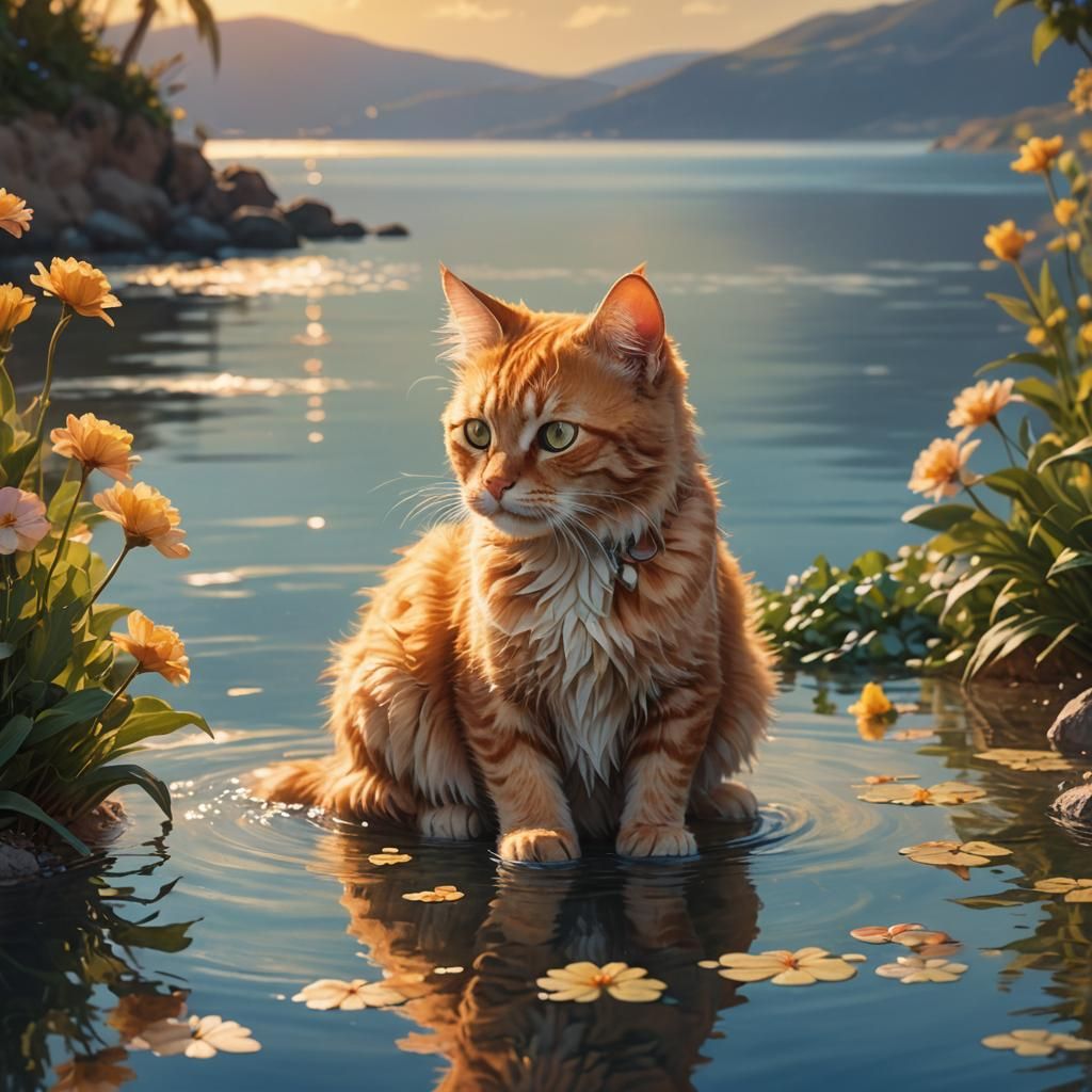 Ginger Cat at Sea of Galilee: Fantasy Art
