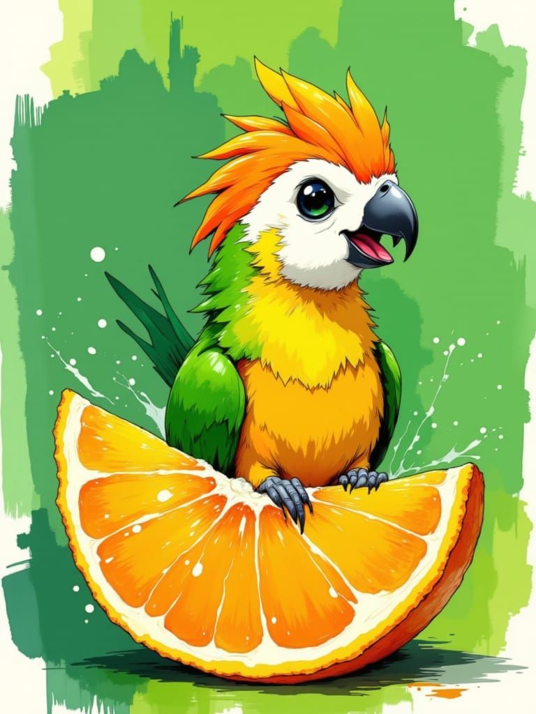 Vibrant Parrot Illustration with Abstract Background