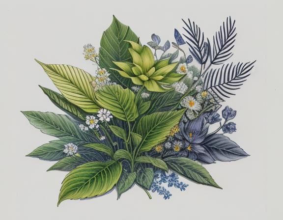 Botanical Ink Drawing with Vibrant Color Pencils