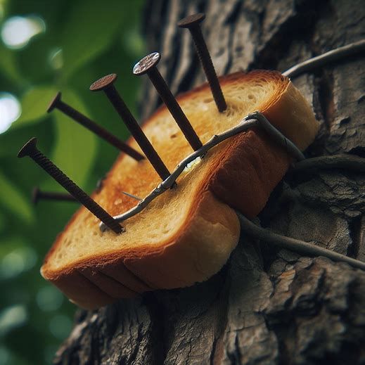 Toasted Bread. Nailed to a tree