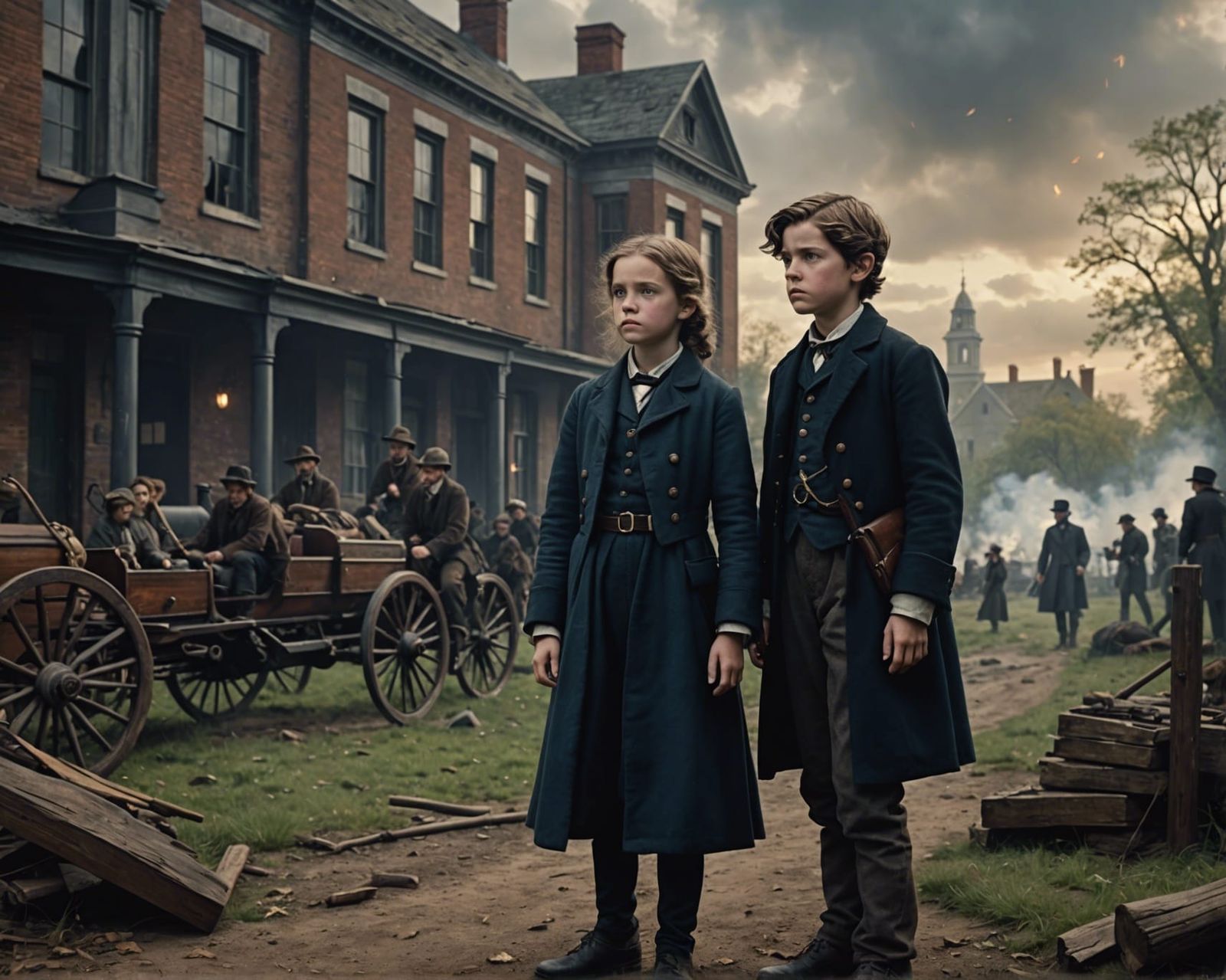 boy and girl playing the civil war doctor