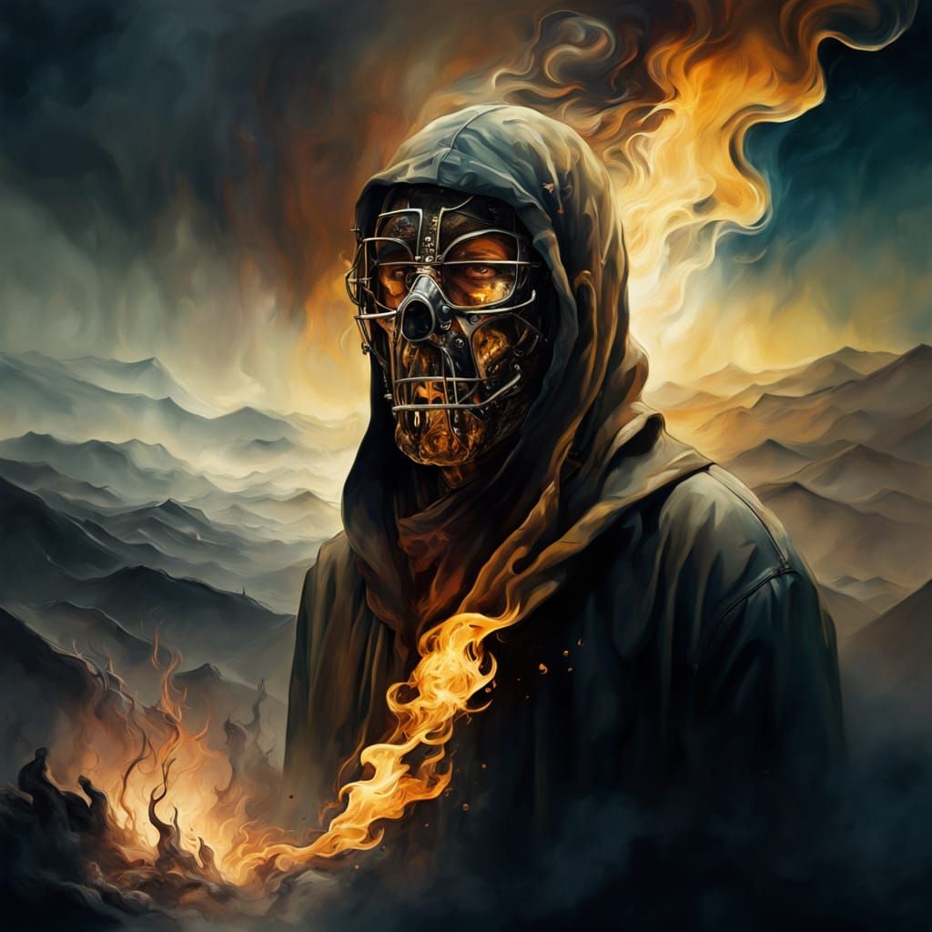 Surreal Figure Emerges from Melting Cage in Dreamlike Landsc...