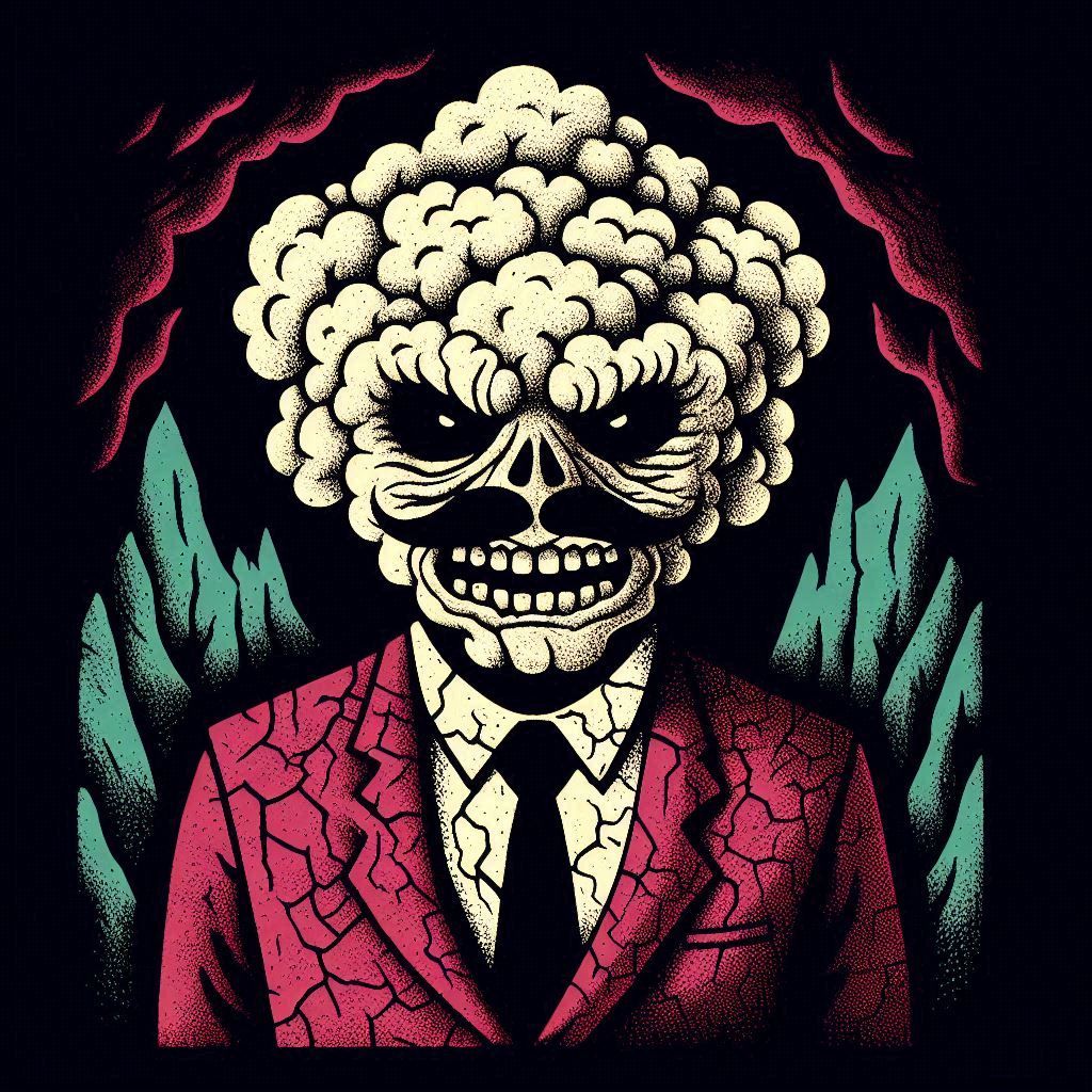 Mustachioed Monster Wearing Cracked Suit