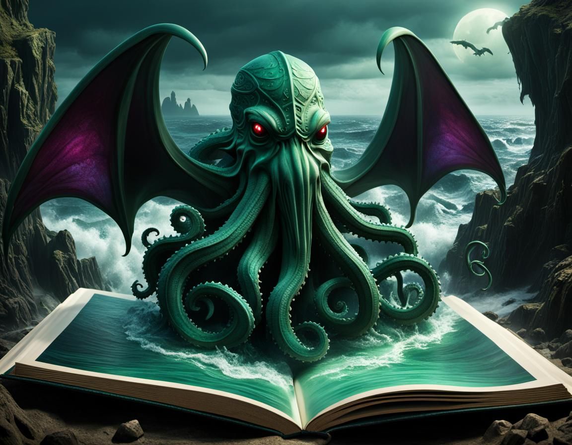 pop-up book scene showing the Cthulhu rising up from sea from the book ...