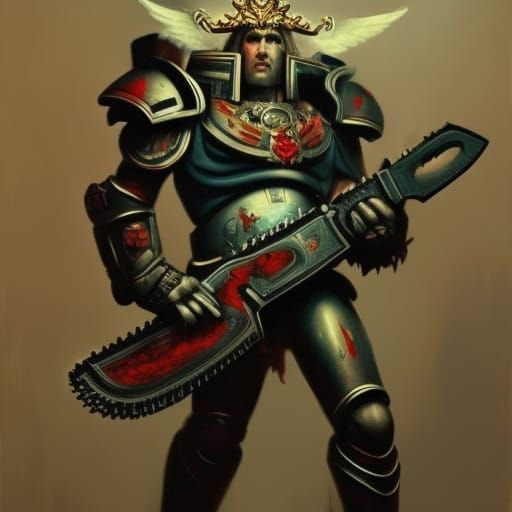 God emperor of mankind holding a Chainsaw guitar