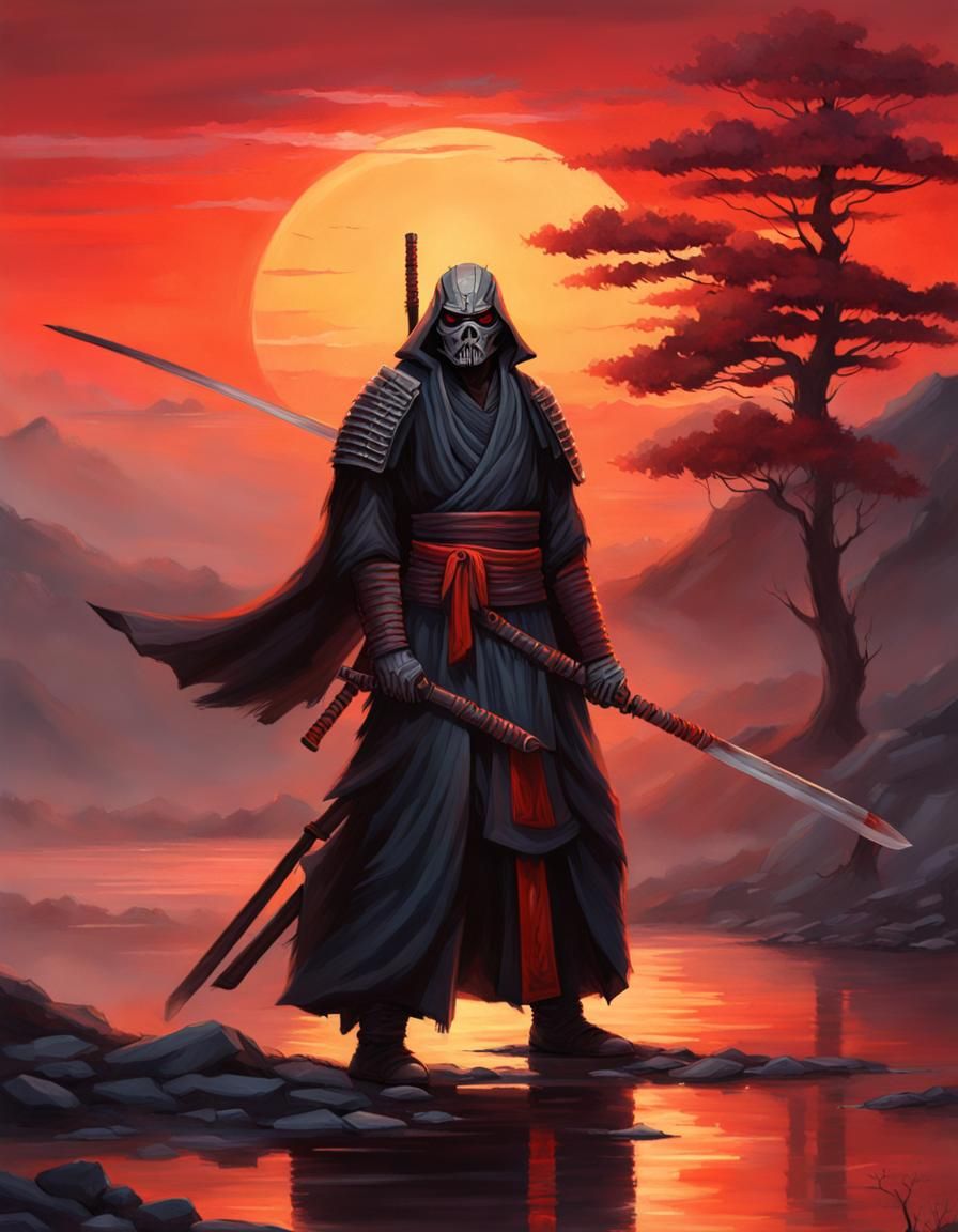 A captivating painting depicts an undead Sith ronin, a skilled warrior ...