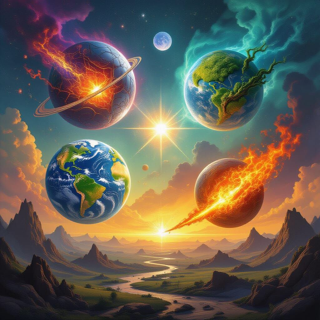Five Elemental Worlds in Cosmic Harmony