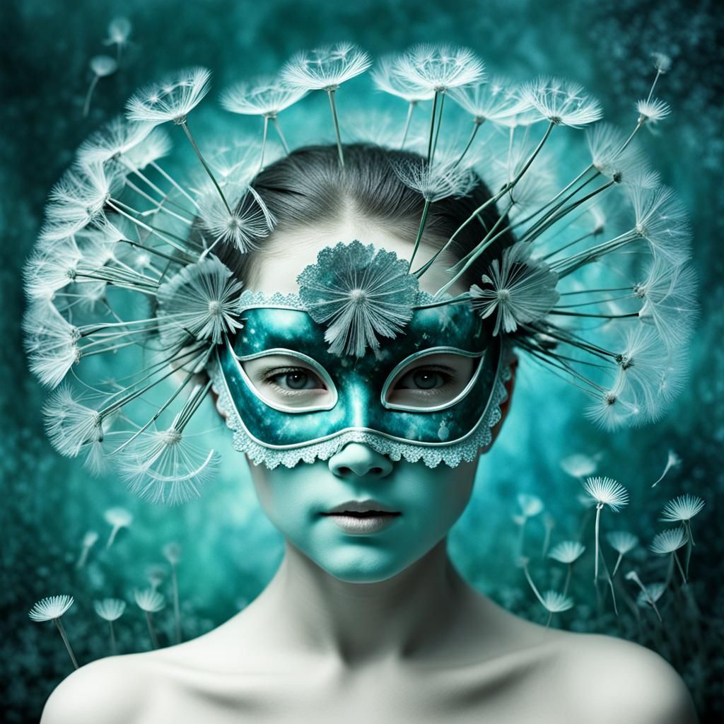  Fairy dandelion mask,  photogrm rayograph, solarization, dandelions mask, masked Dandelion fairies