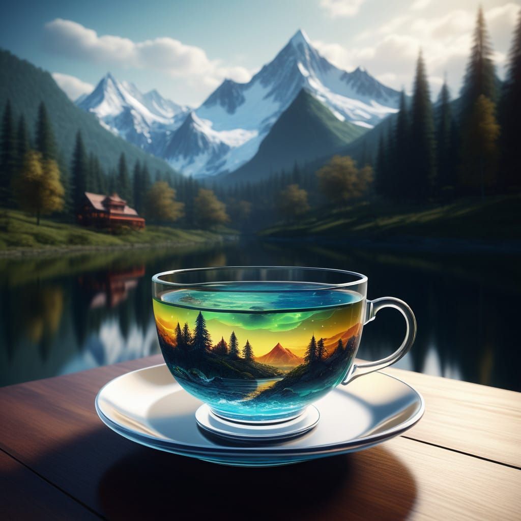 A tea cup, standing on a saucer on the table. The cup is made of transparent glass and we can see that ...  by @SeVTN