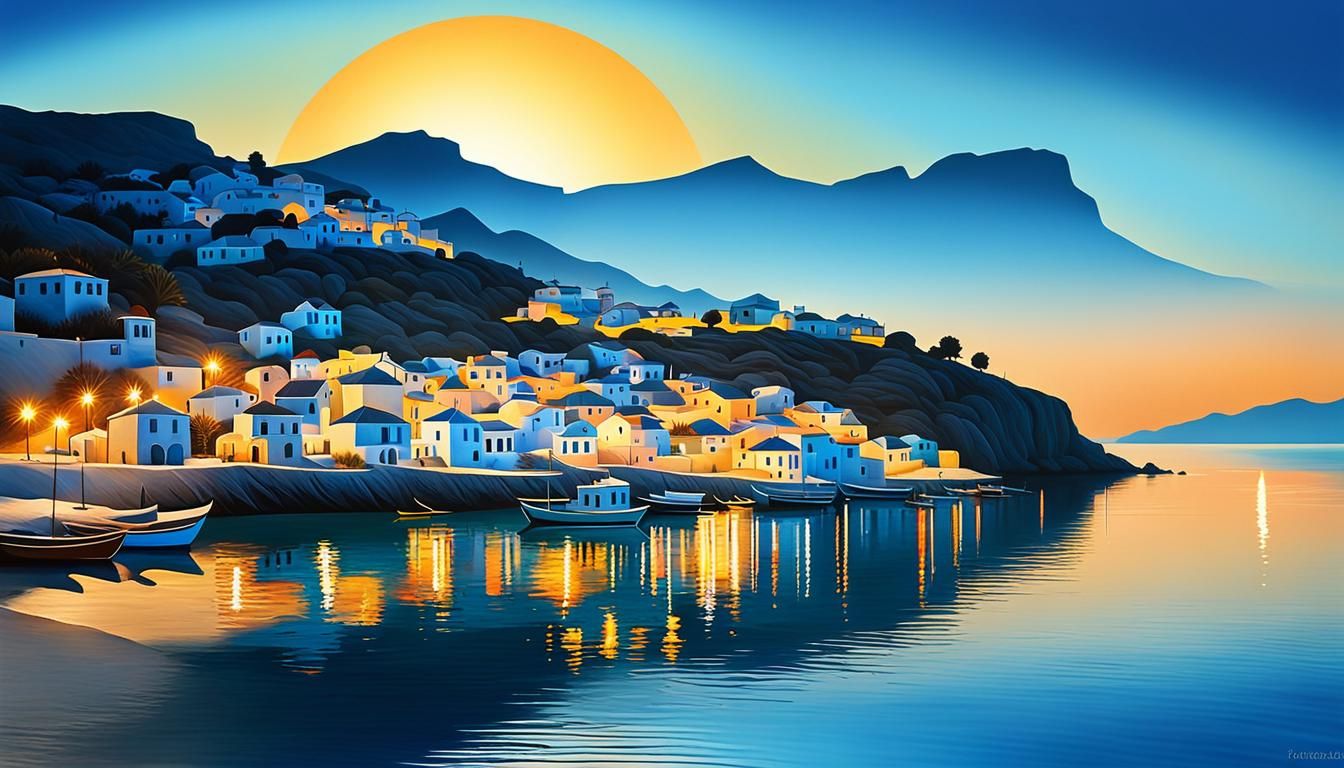 Coastal Village In Greece - Ai Generated Artwork - Nightcafe Creator