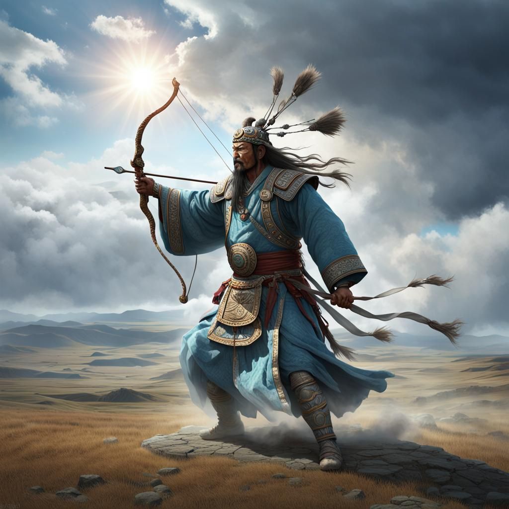 Ethereal Mongolian Shaman Archer in Dark Fantasy Art