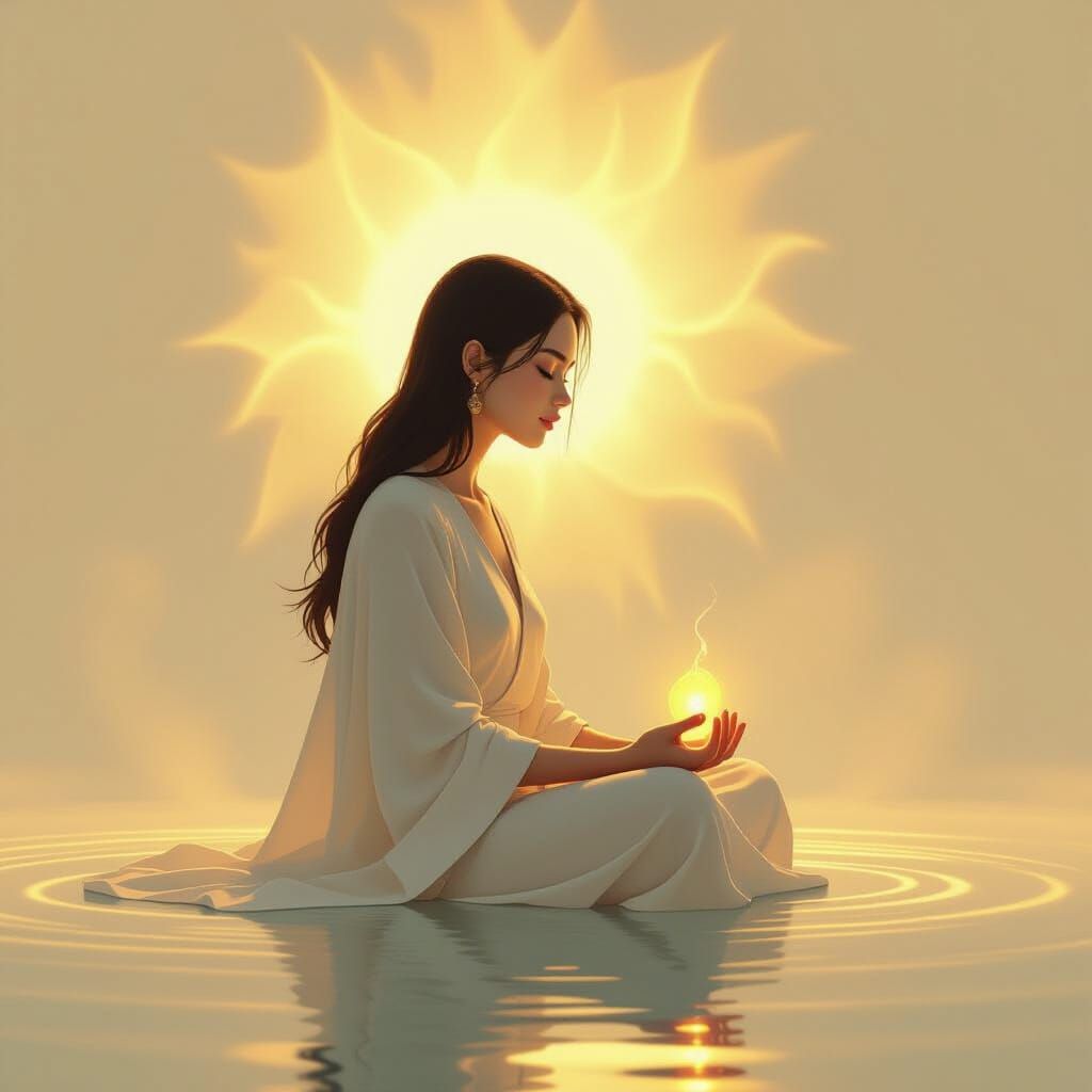 character held by a calm, protective glow while meditating  by @Pukinette