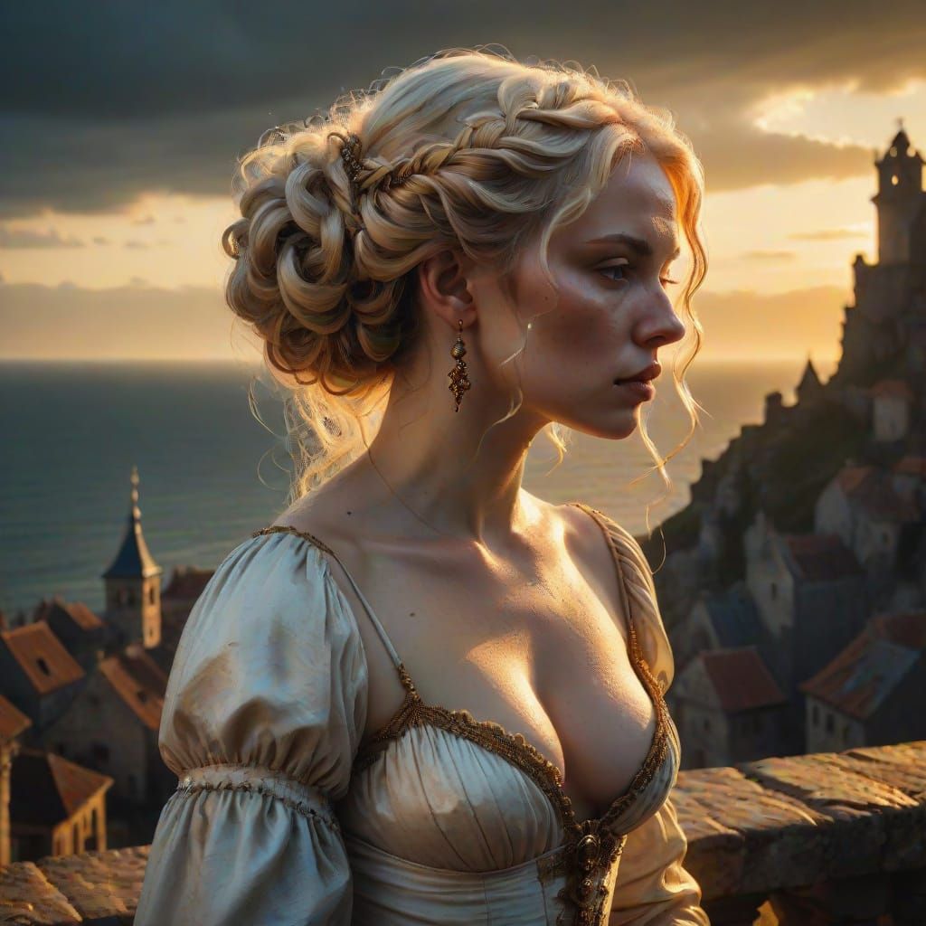 Curvy Albino Lady in Baroque Oil Painting