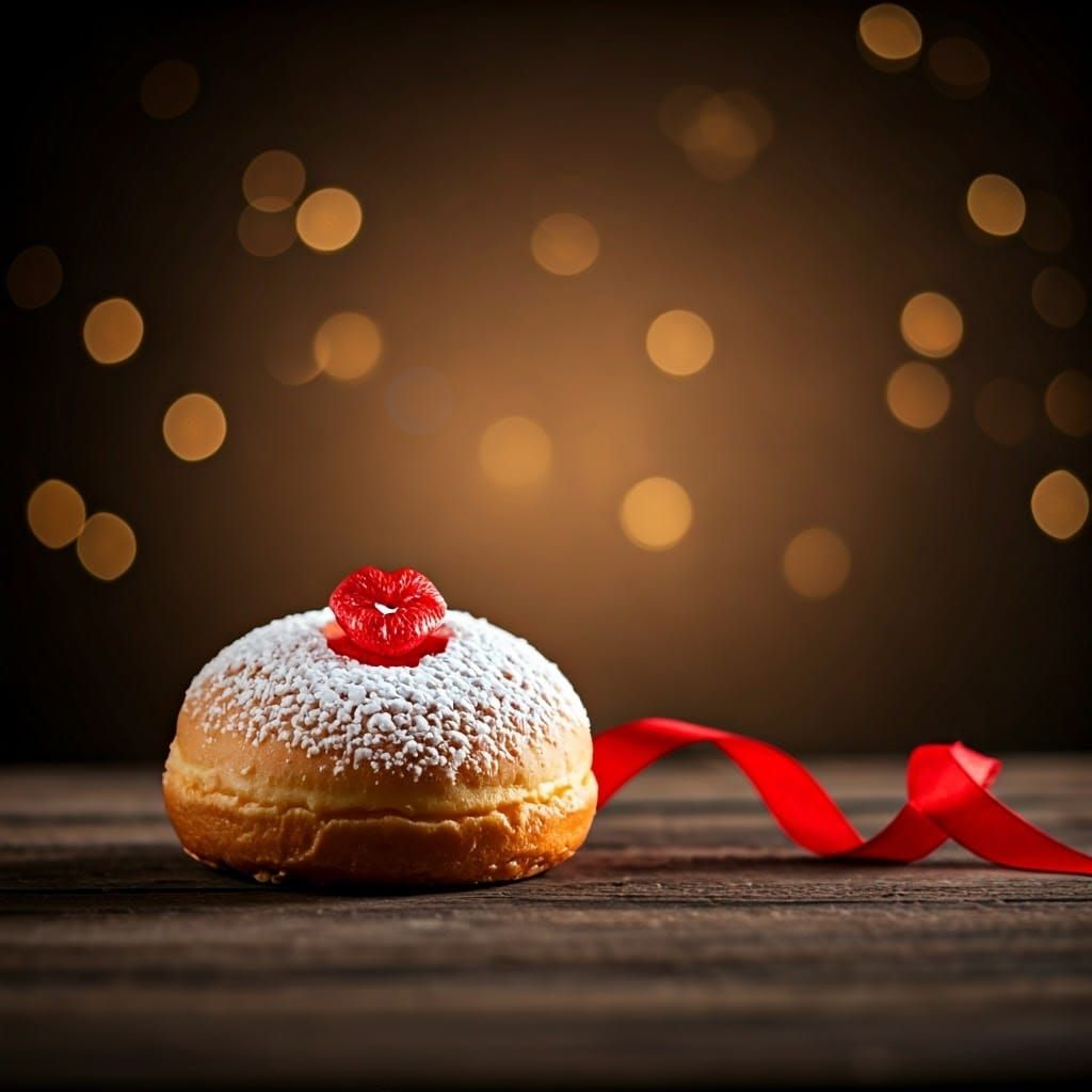 Sufganiyah with a Kiss of Red Ribbon
