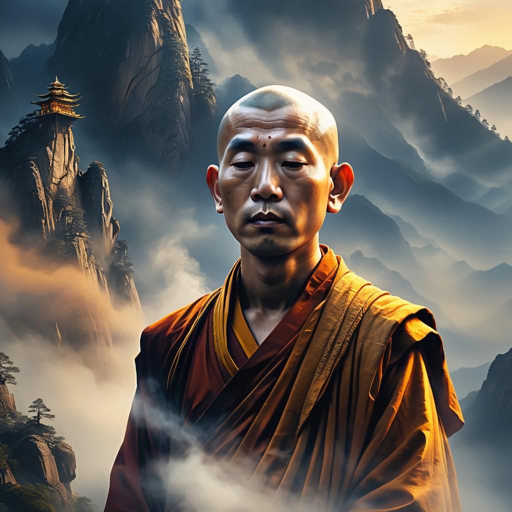 Mystical Buddhist Monk in Golden Light
