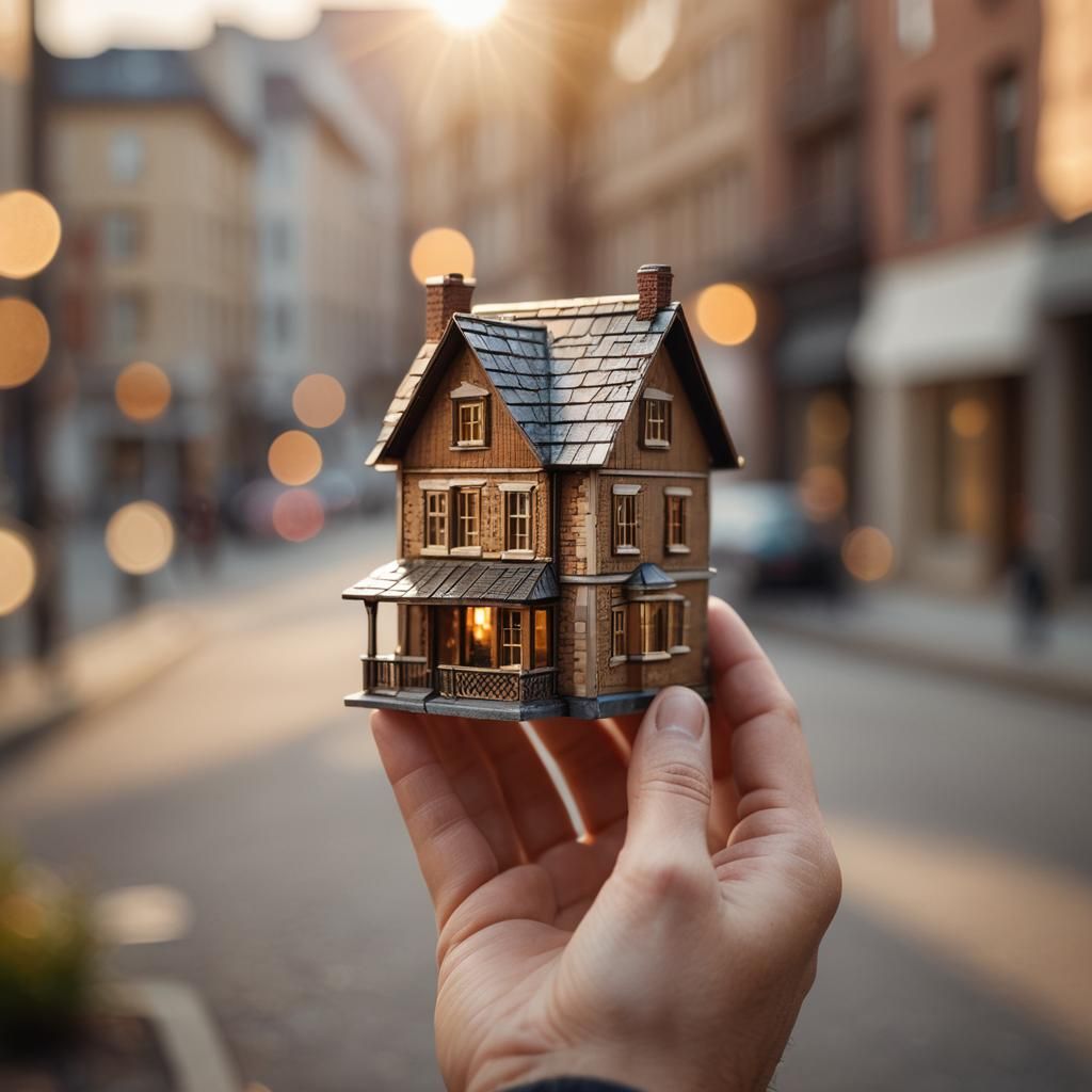 Hand Holding Building: Photorealistic Macro Photography