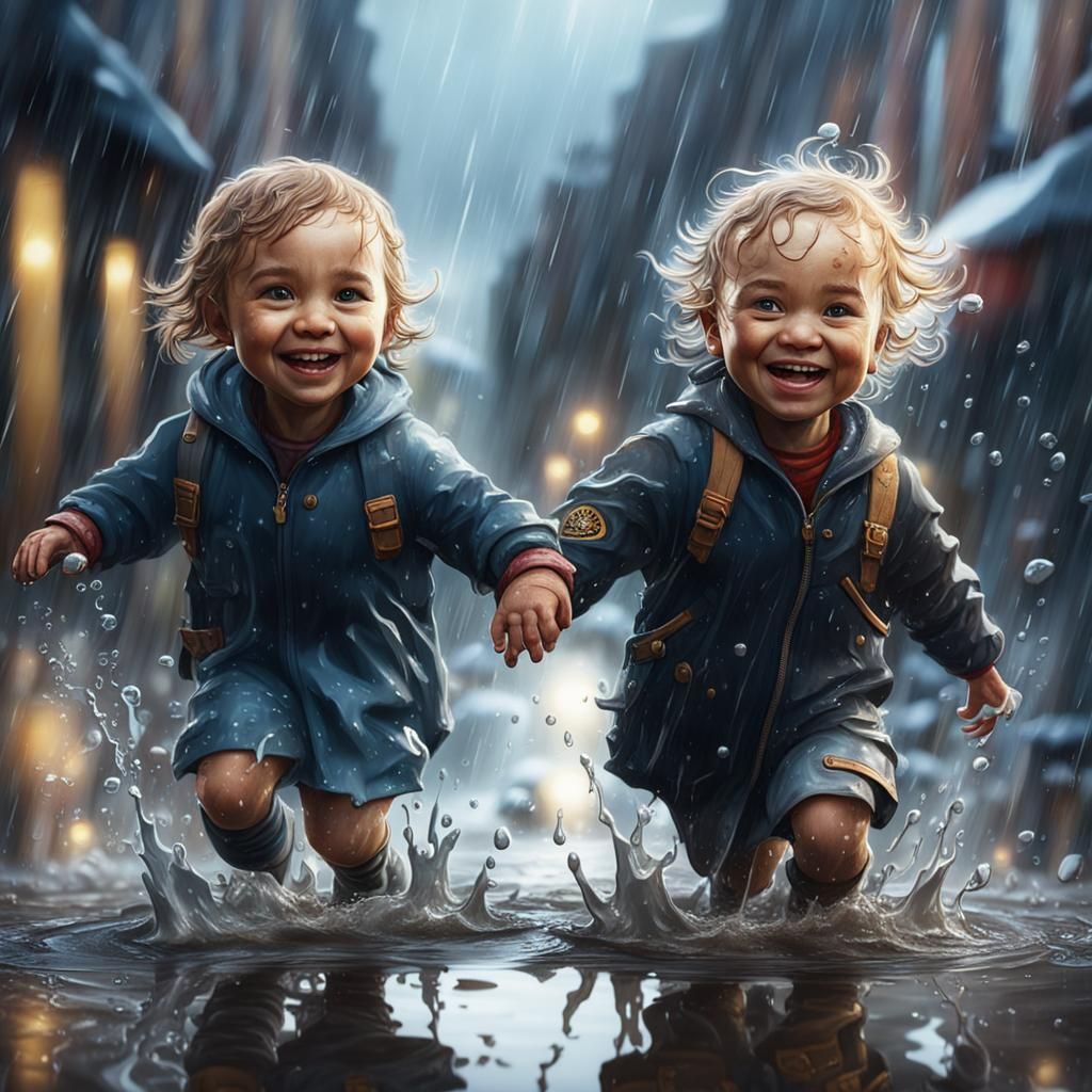 Toddlers In The Rain - Ai Generated Artwork - Nightcafe Creator