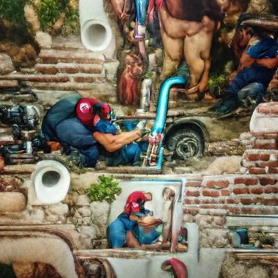 a plumber fixing some pipes in mexico 8k resolution Marvel Comics renaissance painting