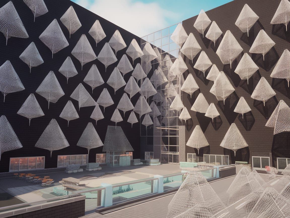 Futuristic School Design with Triangle Mesh in 3D Anime Styl...