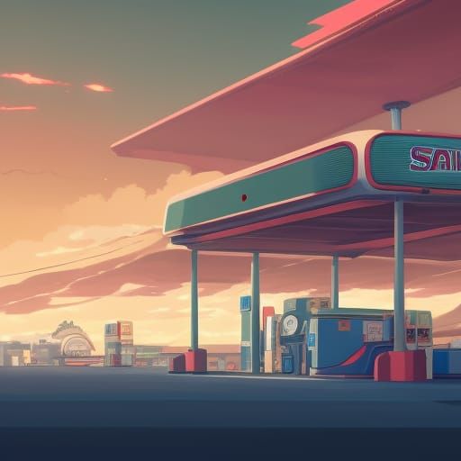 Retro gas station on Mars