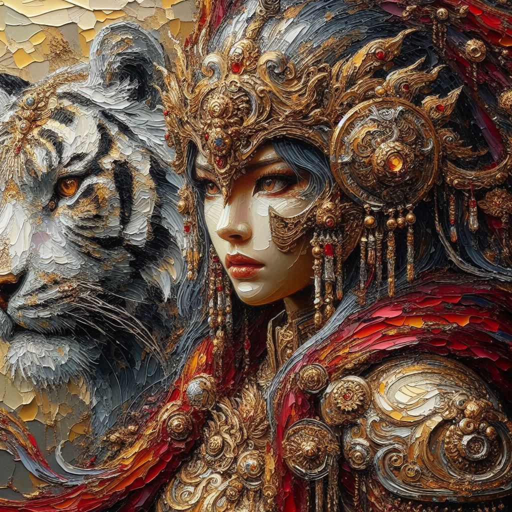 Golden filigree impasto portrait