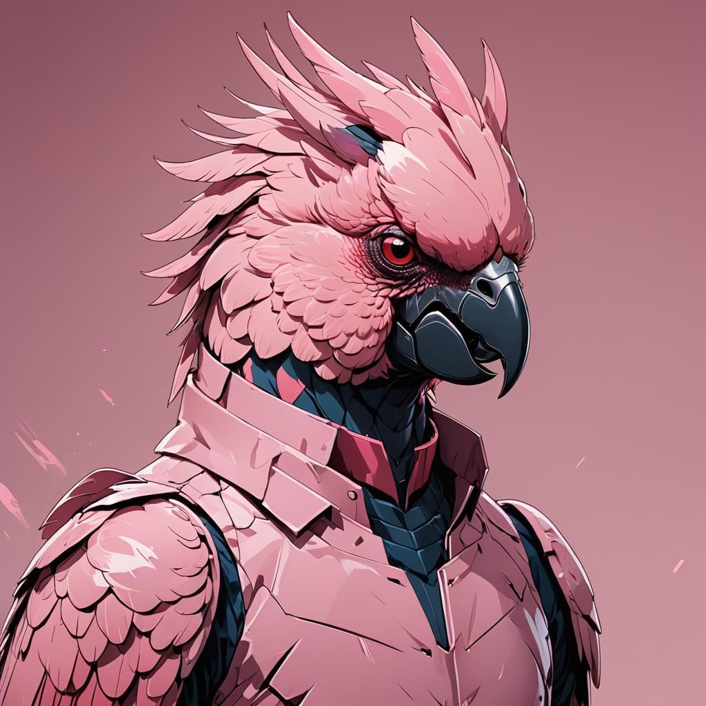 portrait of panther pink cockatoo man hybrid