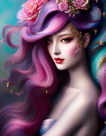 Asian Fairy in Diamond Hair, Candy Art Style