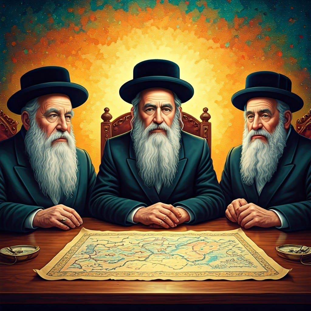 שטריימל על הראש של הרב הגאון , יושב עם הזקן הרב הליטאים, ועם...