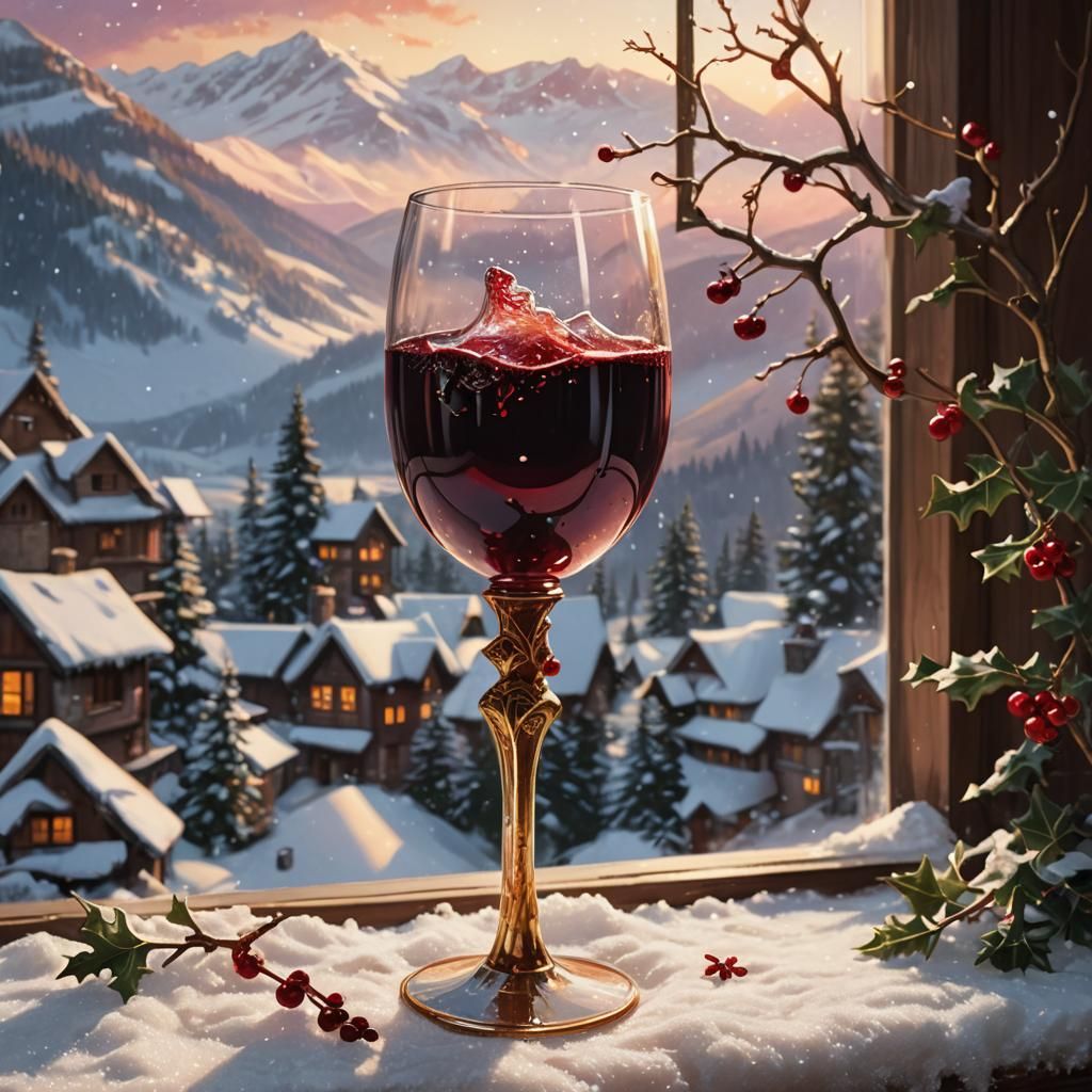 Wine Goblet in Snowy Mountains: Fantasy Art