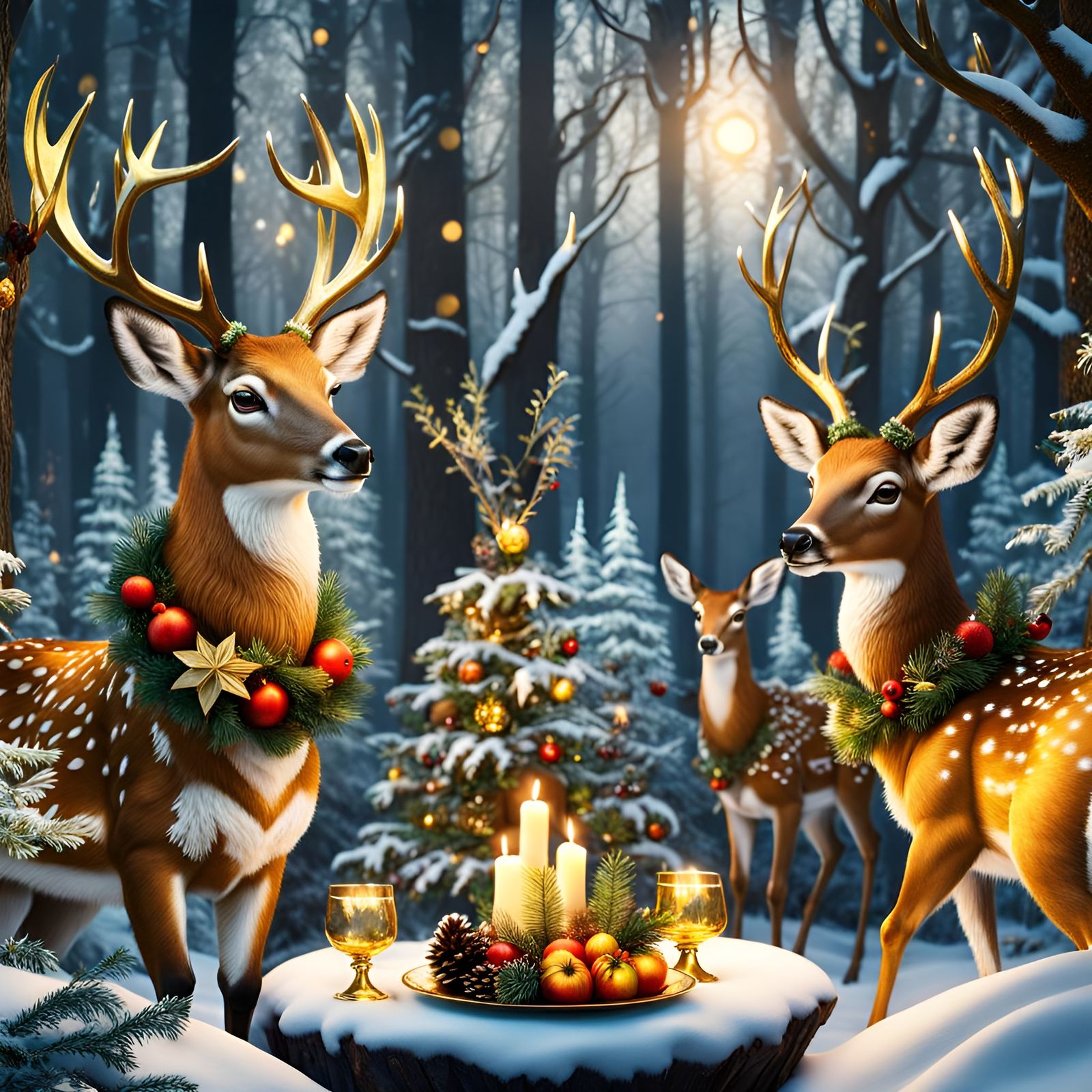 Deer Family Celebrating Winter Solstice  by @Username_Already_Taken