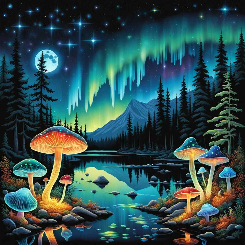Watercolor oozing in the Northern Lights