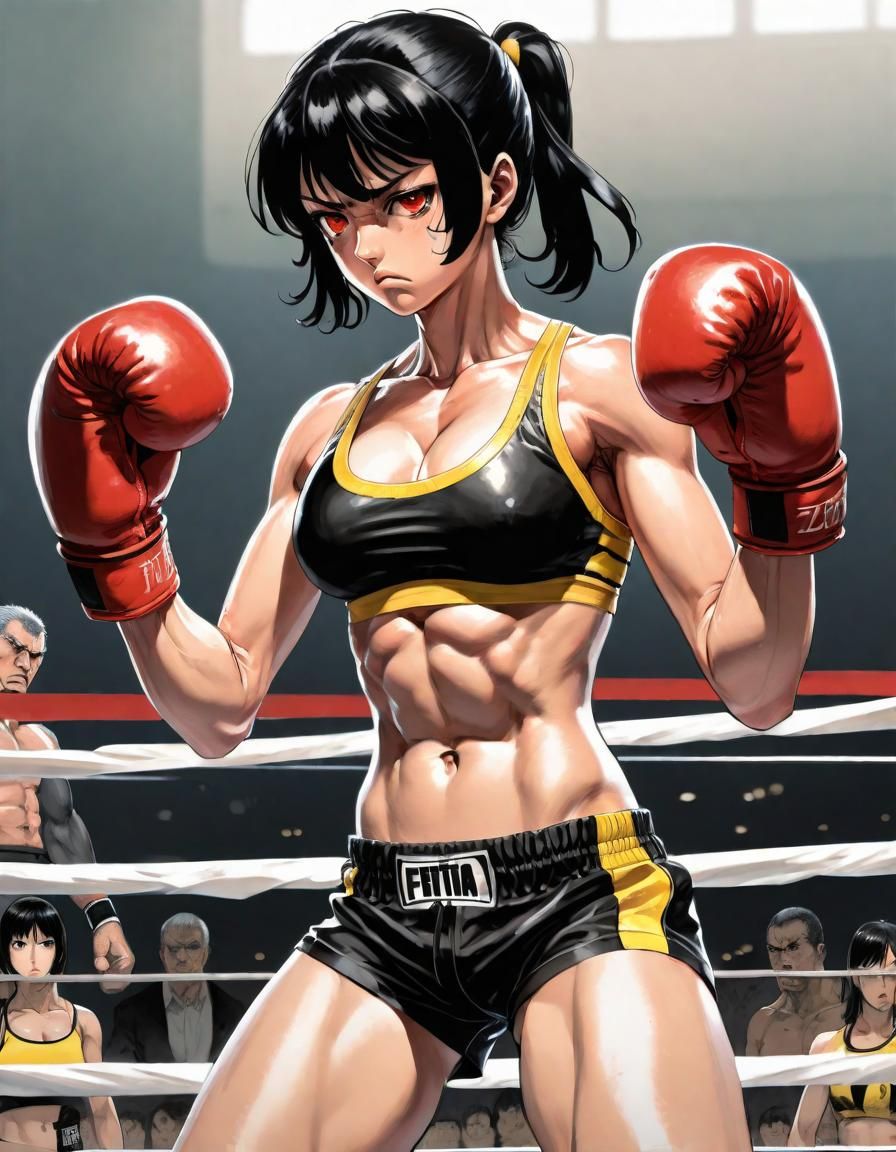 Victorious Manga Boxer with Red Eyes in Oil Painting Style
