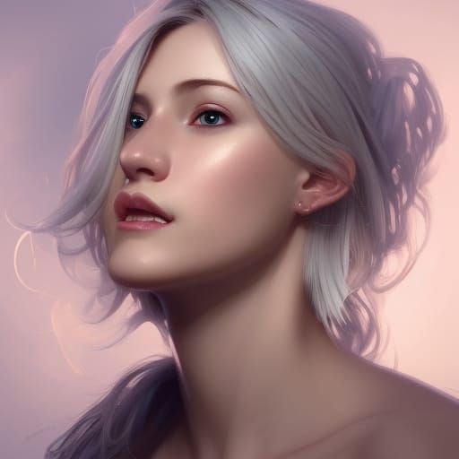 young woman with silver blonde hair smiling