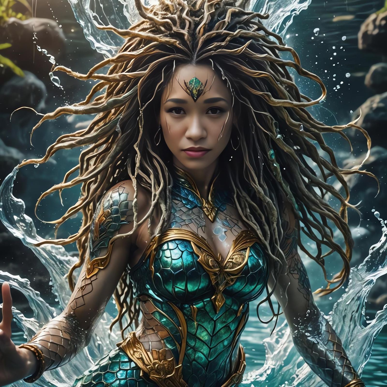Water Clear Dreads Mealanated Woman Mermaid Transforming int...