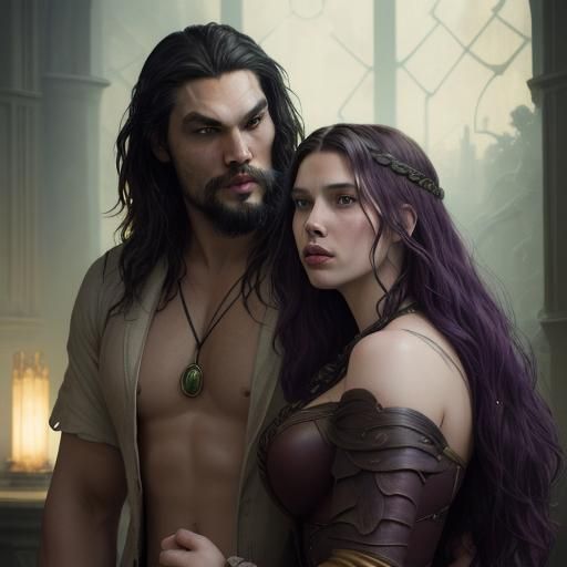 Jason Momoa and Scarlett
Johanson Pre-Raphaelite style. High...