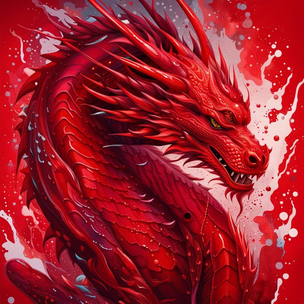 Red shards Dragon with waves streaks, contrasting colours deep red ...