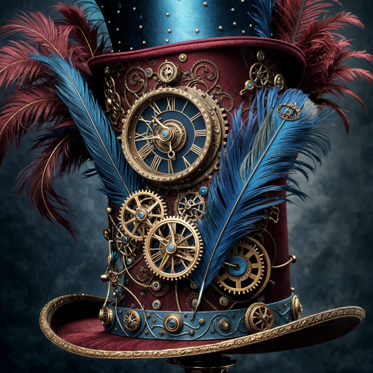 A tall, elegant top hat inspired by Professor Layton, enhanced with intricate Baroque details and steampunk  by @il-macu