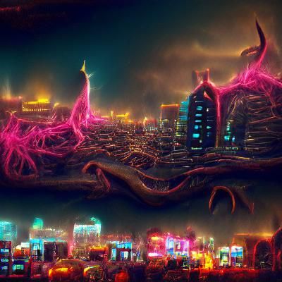 Massive desolate neon lovecraftian cityscape trending on Artstation 8k ...