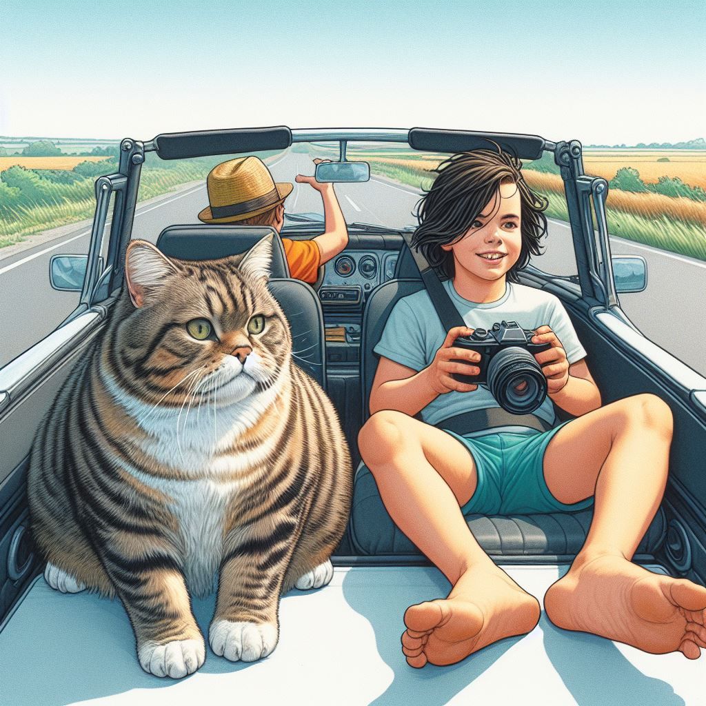 cartoon  photographer and little cat