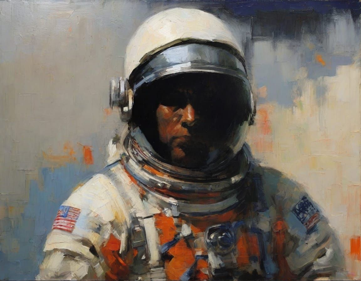 Impressionist oil painting of an astronaut  by @Gesmes
