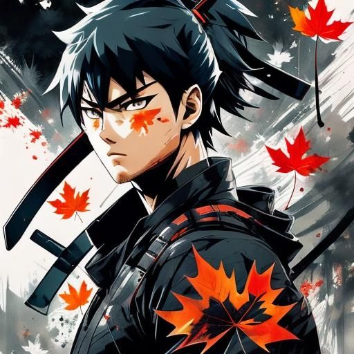 <lora:Doublex portrait DS8:1.0> ninja, maple leaves, catle, Double exposure portrait, intricate, highly detailed, manhwa, ambient lighting,...