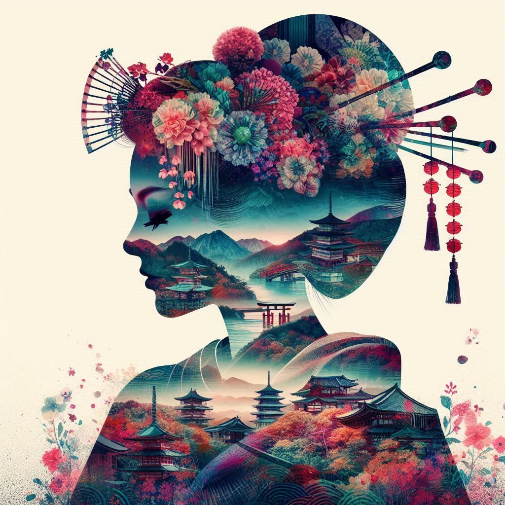 double exposure beautiful fantasy portrait landscape..