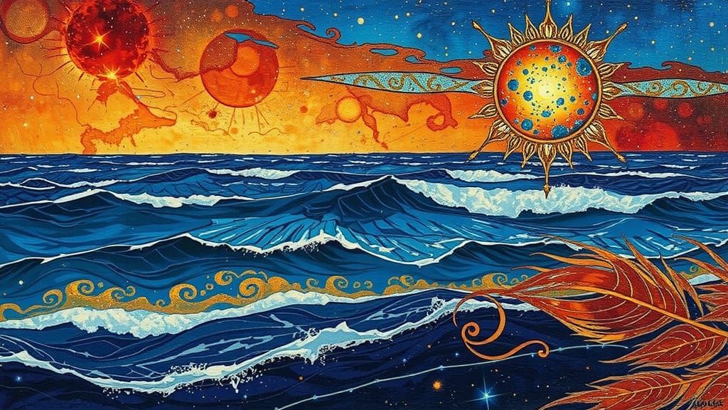 Nebula Face with Feathers in Klimt Style