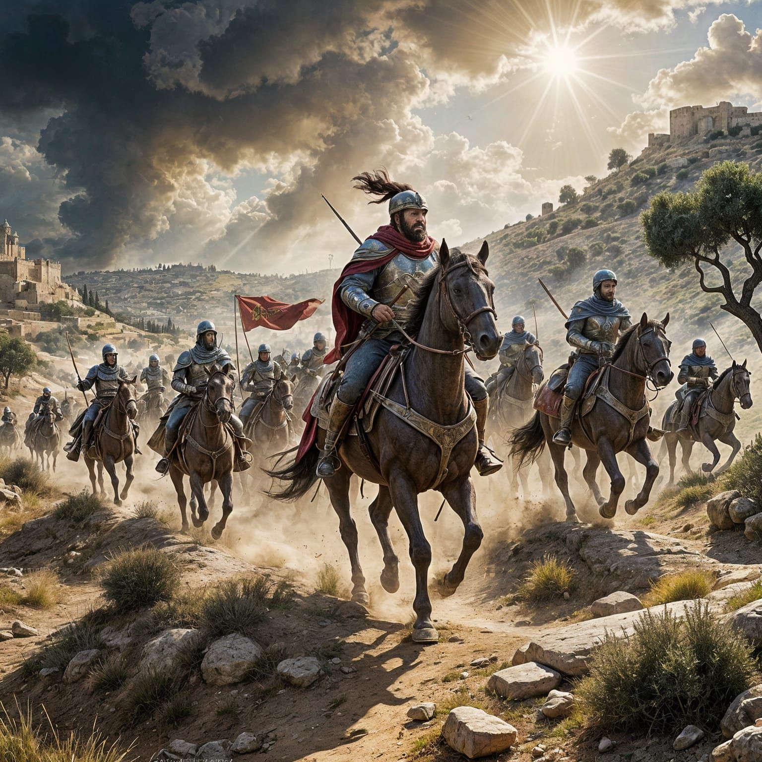 Salah ad-Din's Army in Jerusalem: Watercolor Painting